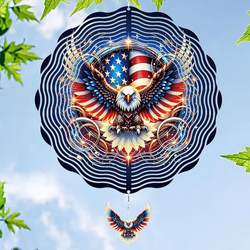 INCOK American Eagle Wind Spinner Outdoor - 250 Anniversary Wind Chime for Outside, Hanging Ornament for Garden Decor, 12-Inches Metal Wind Sculptures for Indoor Patio Lawn Yard Veterans Day - Image 1